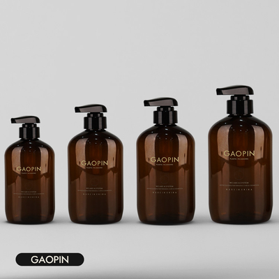 10.14oz 13.52oz Round Flat Plastic Shampoo Bottles Brown Eco Friendly