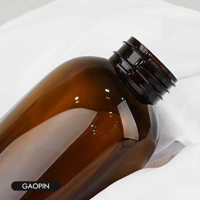 10.14oz 13.52oz Round Flat Plastic Shampoo Bottles Brown Eco Friendly
