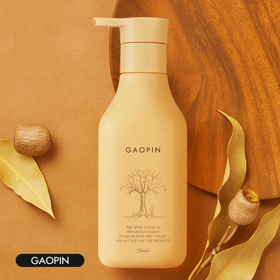 350ml Plastic Shampoo Bottles Lotion Cosmetic Packaging With Gold Pump